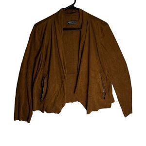 Bagatelle Women's Brown Suede Jacket Size L Drape‎ Front Casual Outerwear